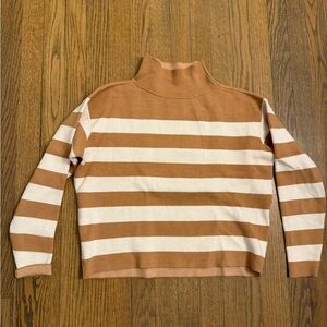 Anthropologie Maeve Womens XXS Carys Mock Neck Striped Sweater Tan